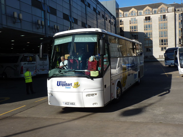 McGough t/a Aspect Travel of Newmains Bova FHD120.365 AGZ1482, in David Urquhart Tours livery, departing Edinburgh Bus Station on 7 August 2017.