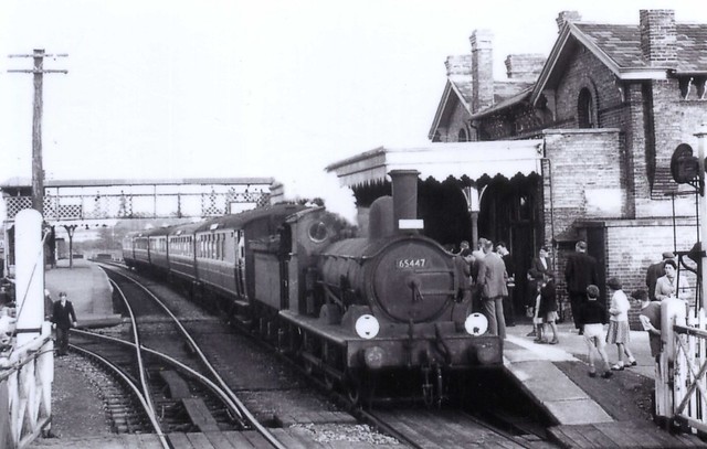 Har 111 - 1956? - 65447 at Harleston Station, heading towards Tivetshall on the Wavney Valley Branch Line.