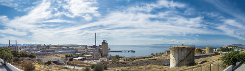 nikon d7200 panorama sky sea city urban harbour clouds blue view industrial environment keratsini piraeus greece tanks abandoned facilities