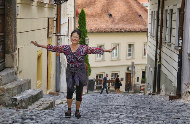 Grandma Bunrod flying through the Old town of Bratislava