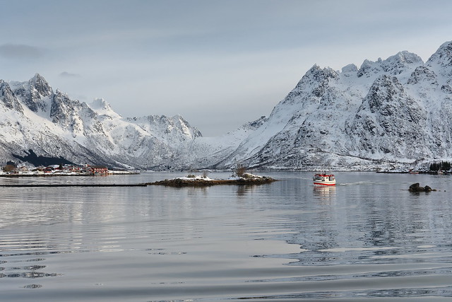 Fishing boat entering Sildpolltjonna bay from the east. Austnesfjorden-Austvagoya-Nordland-Norway. 0166