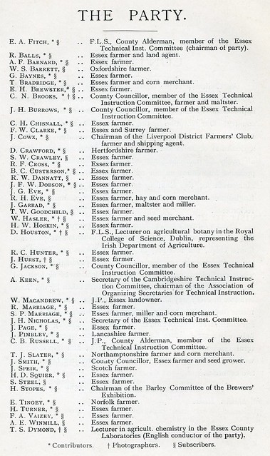 The list of Essex farmers participating in the trip around Hungary May/June 1902