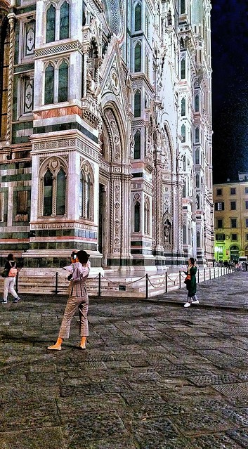 Getting a night shot at the Duomo