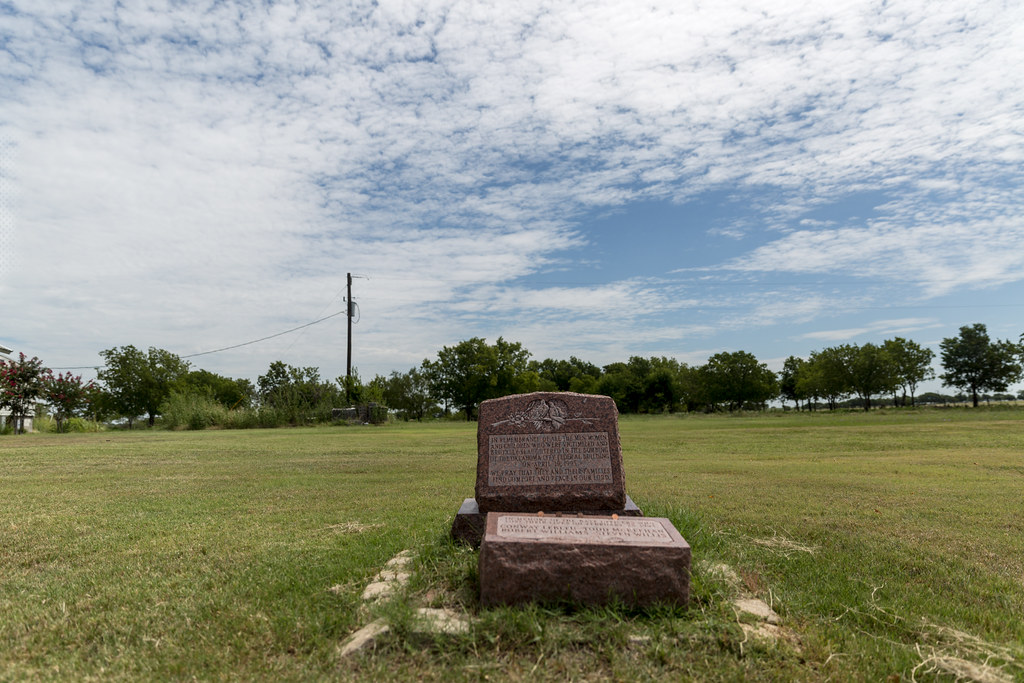 Monument for the ATF agents killed in 1993 on the grounds of the Mount Carmel Center (Branch Davidian compound), outside of Waco, Texas