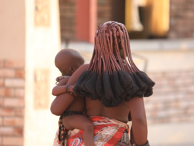 Himba Woman and Child Street Shot Damaraland Namibia South West Africa