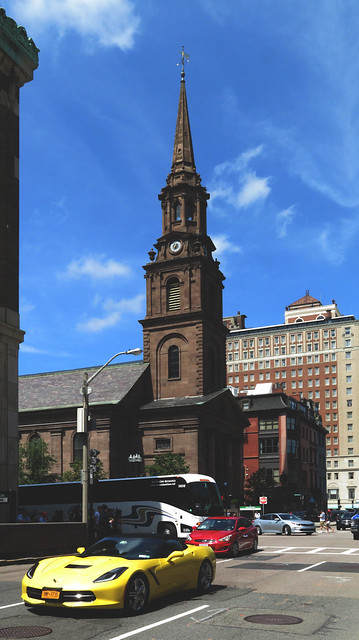 Yello Corvette and old church; Boston, MA (2017)