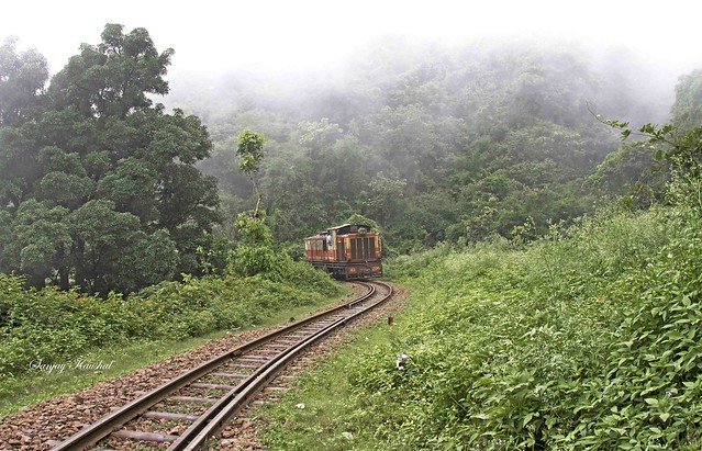 A lone diesel locomotive ZDM3 162 of Kalka Shimla narrow gauge section, somewhere near Gumman station