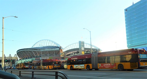 Metro Transit Buses after a Seattle Friday Rush Hour and a night with the Seahawks playing against Kansas City