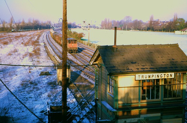 Down freight passing Trumpington signalbox in 1969