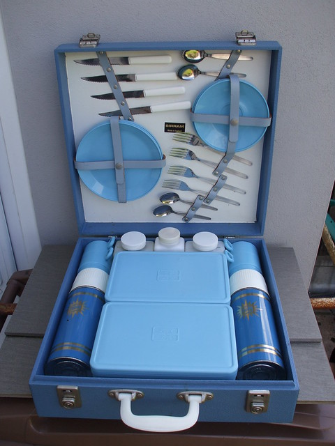 Bright Blue Sirram Picnic Set ..Superb Condition 100% Complete 1950's 60's