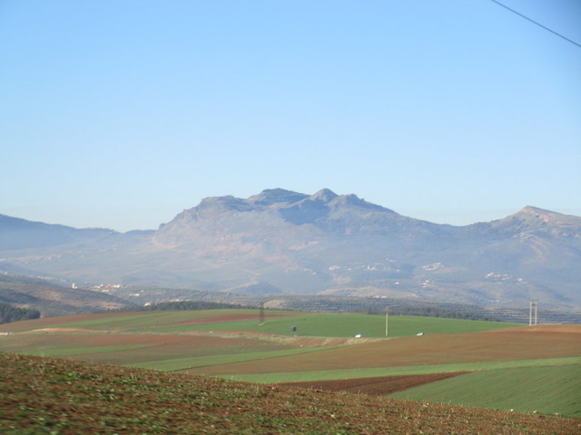 Fields and mountain view, Highway N4 west of Fez, Morocco