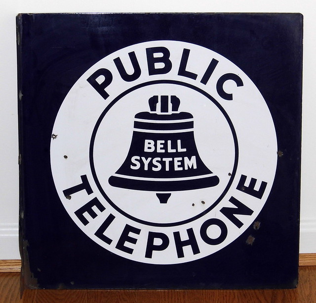 Vintage Bell System Public Telephone Metal Sign, Measures 18 Inches Square