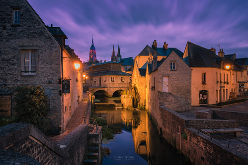 bayeux france sky city sunset street water travel blue night light clouds europe old architectur building castle fortress citadel baroque romanic chateau cathedrale church