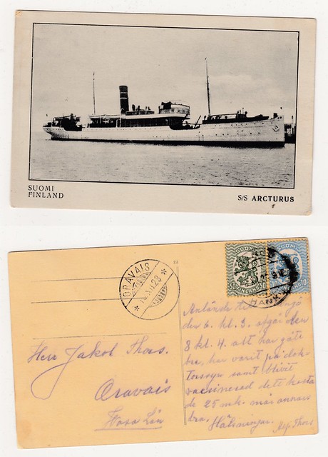 10 XII 1923 - S/S Arcturus (Post card, Finland)