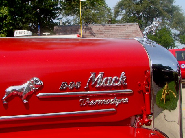 Open cab 1958 Mack fire engine.