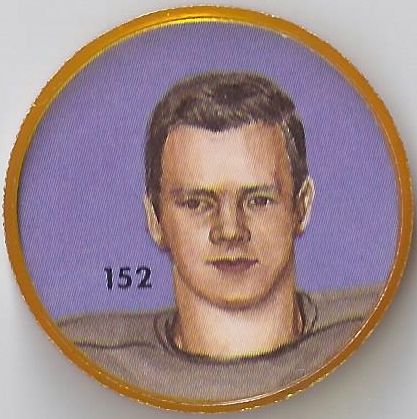 1963 Anonymous Back - No Brand (English Only) / Nalley's Potato Chips CFL Plastic Football Coin (golden yellow cap) - JIM CARPHIN #152-NB (High Number / Short Print) (British Columbia Lions / Canadian Football League)
