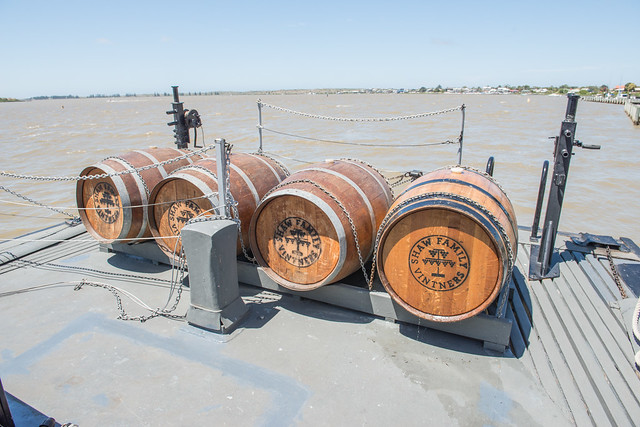 Wine barrels aboard 'Oscar W', Goolwa, South Australia