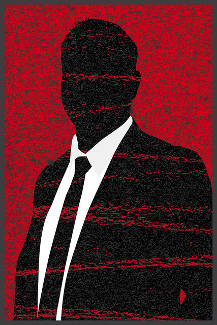 Businessman grunge style silhouette red background