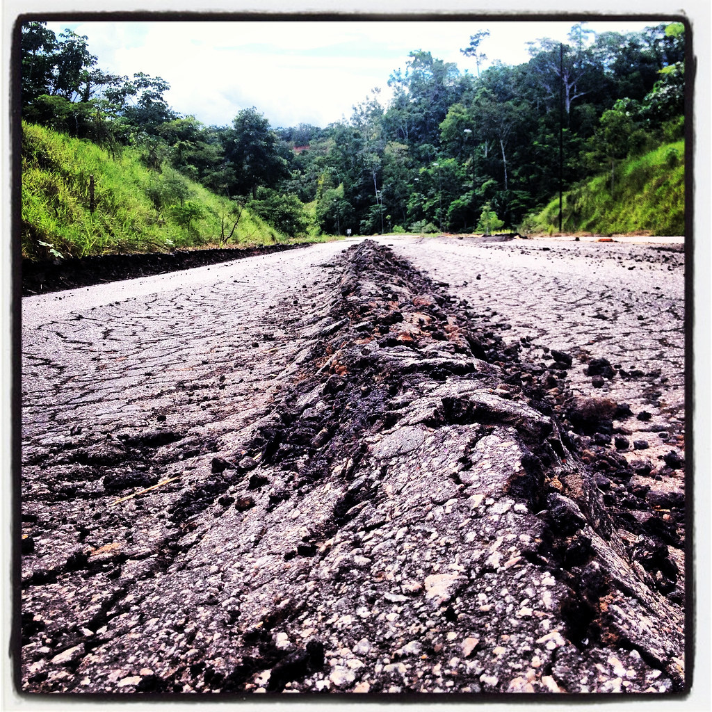 Road to Brazil damaged by a earthquake.