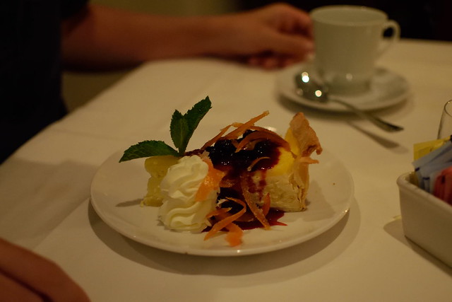 Lemon Cheesecake with candied orange and mixed berries sauce, Louie's Backyard, Key West