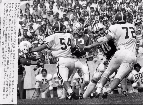 UKs QB Ernie Lewis goes back to pass vs Alabama in 1973.