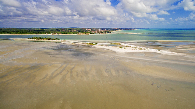 Drone photo of sandbanks and Coroa de Aviao, Island of Itamaraca, Pernambuco, Brazil