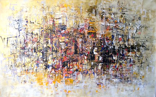 Dense delicate marks in grey and yellow