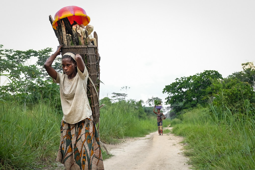 Woman carrying wood, Yangole, DRC.