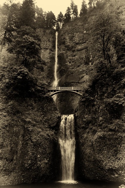 The Wonderful Beauty of Multnomah Falls (Black & White, Portrait Orientation)