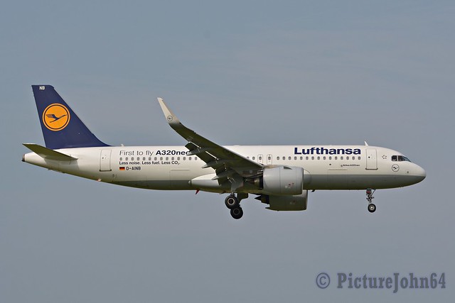 LH988 Lufthansa Airbus 320 NEO (D-AINB) arriving from Frankfurt at Schiphol Amsterdam