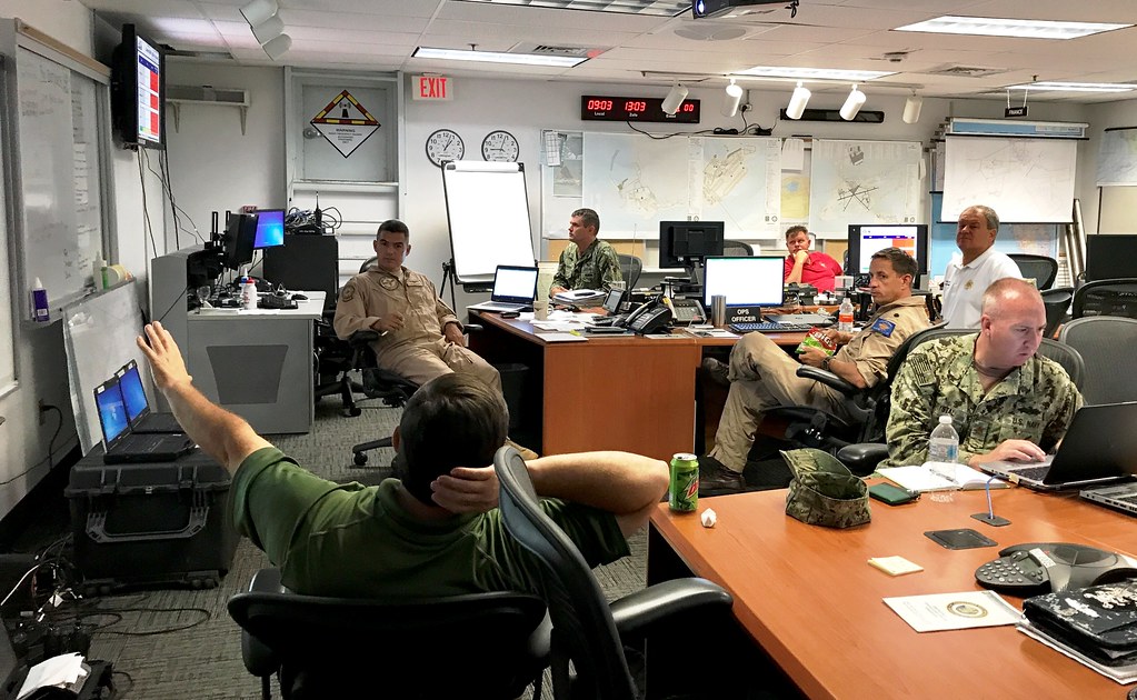 Capt. Bobby Baker is briefed ahead of Hurricane Irma.
