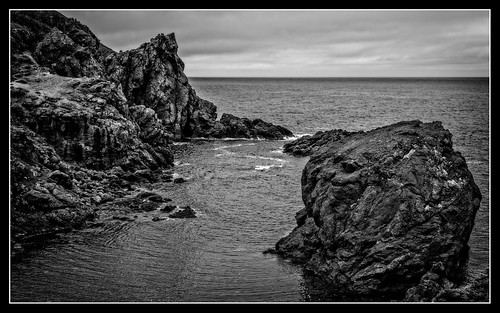 shoreline water mountains highdynamicrange larkharbor clouds hdr lrhdr weather manipulations scenic lightroomhdr ocean newfoundland canada locationrecorded cliff mountain bw blackandwhite monochrome