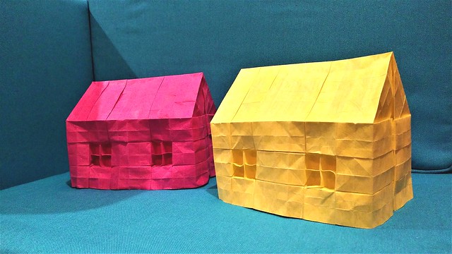 Origami Houses with Windows designed by Clifford Jones folded by me.