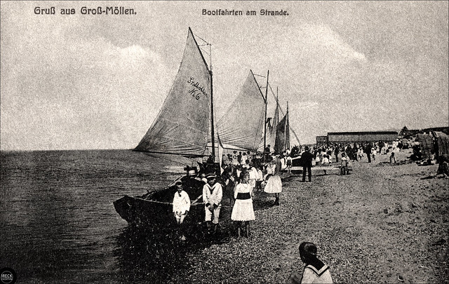 Mielno - Gruß aus Groß-Möllen in Pommern - Bootsfahrten am Strande um 1910