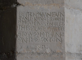 graffiti: be it knowne unto all ringers which doe assemble to this place, bestowe somthing on the sixton