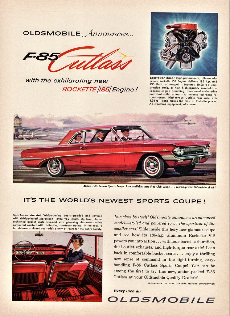 Vintage  Style Car Ad Fridge Magnet 2 1/2" x 3 1/2"  Oldsmobile F 85 1961 V8 