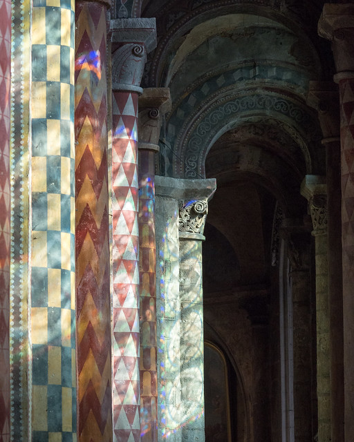 colored light on middle age stones