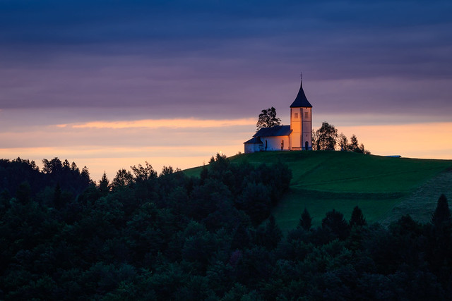 The Church of St. Primoz in twilight, Slovenia