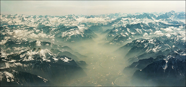 Bird's view of-Swiss Alps in March