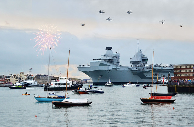 HMS Queen Elizabeth Enters Portsmouth Harbour, England, UK