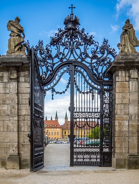 The entrance gates to the gardens of The Residenz in Wurtzburg, Germany