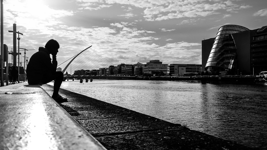 Thinking - Dublin, Ireland - Black and white street photography