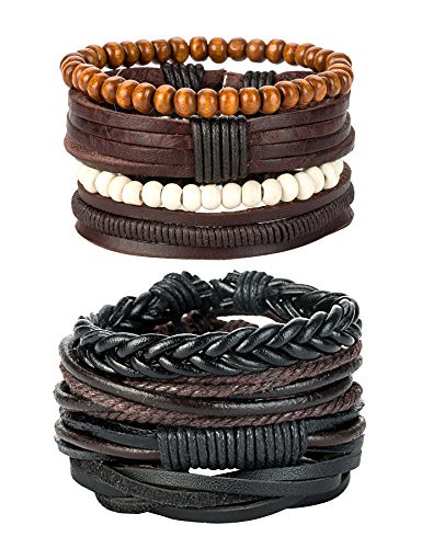 REVOLIA 8Pcs Leather Bracelets for Men Women Wooden Beaded… | Flickr