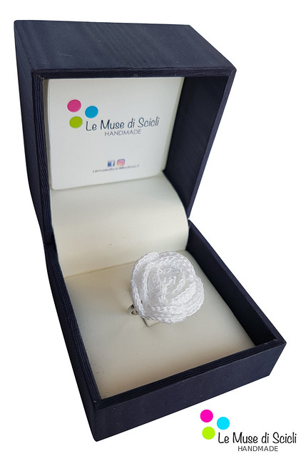 Handmade crochet white rose ring, flower ring, gift-for-her