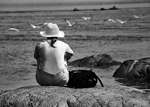 Woman Watching Seagulls