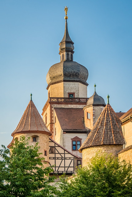 Picturesque turrets on the Marienberg fortress in Wurzburg, Germany