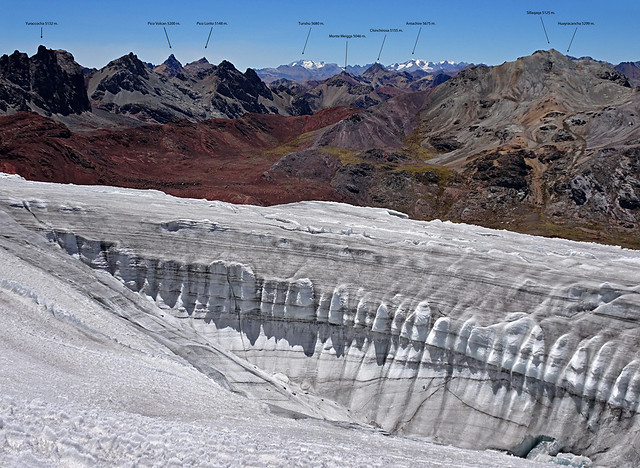 Sobre el glaciar sur del Rajuntay, a 5175 m., mirando hacia el sureste.