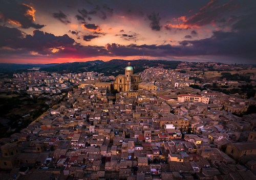 piazza armerina sicilia italy aerial drone sunset clouds