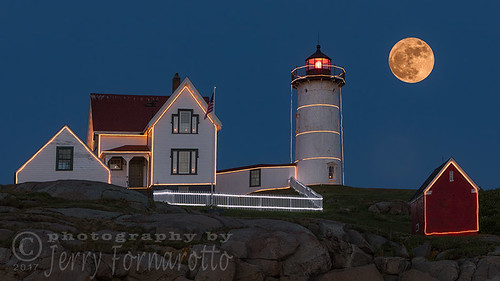 August Moon over Nubble Lighthouse by Jerry Fornarotto, This is a copyright photo. If you wish to purchase this photo or any other of my fine art prints, pl