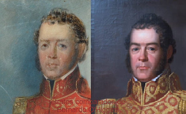 comparacion de dos retratos,  autoretrato de Bernardo O'Higgins el de tu izquierda y el retrato de Drexel a tu derecha